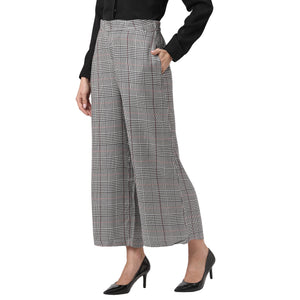 Stylish High Waist Grey Checkered Trousers for Women