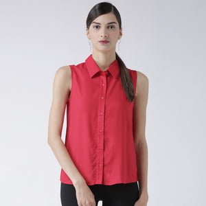 Red Solid Sleeveless Shirt