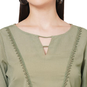 Olive Bell Sleeves Top With Lace Detaling For Women