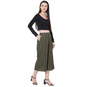 Stripe Calf Length Pant For Women