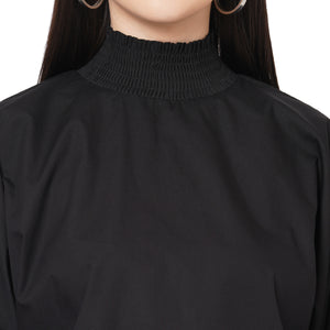 Black Solid High Neck Top For Women