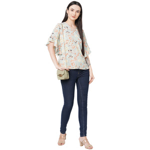 Floral Printed Top With Bell Sleeves For Women