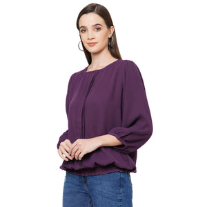 Purple Solid Top With 3/4Th Sleeves