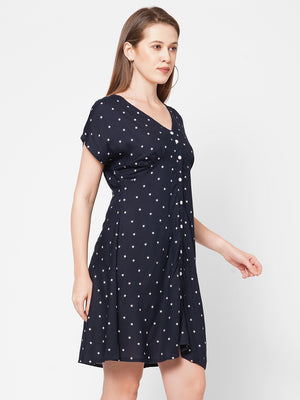 Black Star Print Short Dress For Women