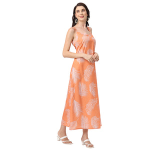 Fancy Orange Shoulder Strap Summer Maxi Dress for Women