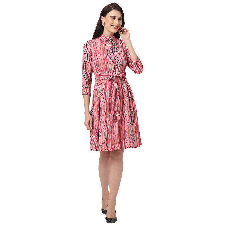 Vibrant and Stylish Red Abstract Printed Women’s Shirt Dress