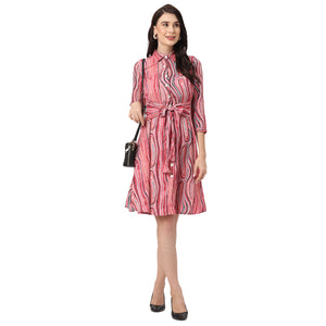 Vibrant and Stylish Red Abstract Printed Women’s Shirt Dress