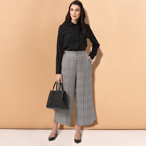 Stylish High Waist Grey Checkered Trousers for Women