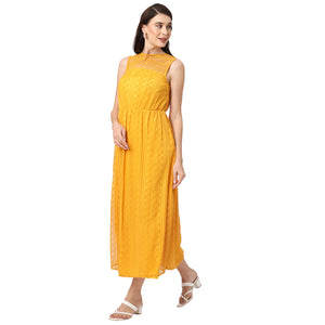 Stylish Mustard Lace Maxi Dress for Women