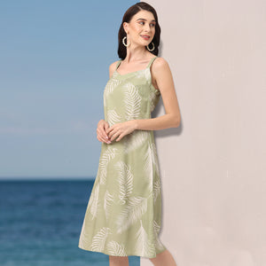 Trendy Green Shoulder Strap Summer Midi Dress for Women