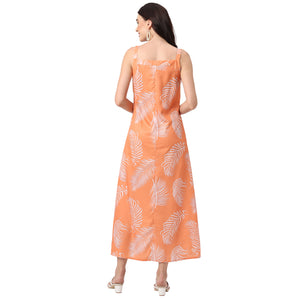Fancy Orange Shoulder Strap Summer Maxi Dress for Women