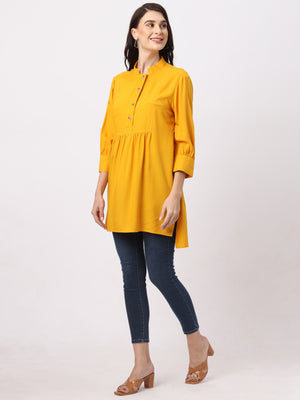 Stylish Mustard Peplum Women’s Full Sleeves Tunic Top