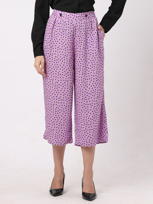 Stylish Pale Pink Polka-Dotted Culotte Pants For Women