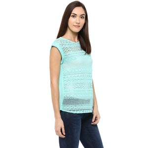Woven Self Design Top With Cap Sleeves
