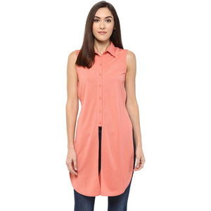 Pink Front And Side Slit Tunic With Regular Collar