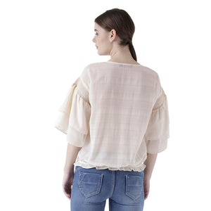 Cream Solid Top With Flared Sleeves