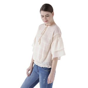 Cream Solid Top With Flared Sleeves