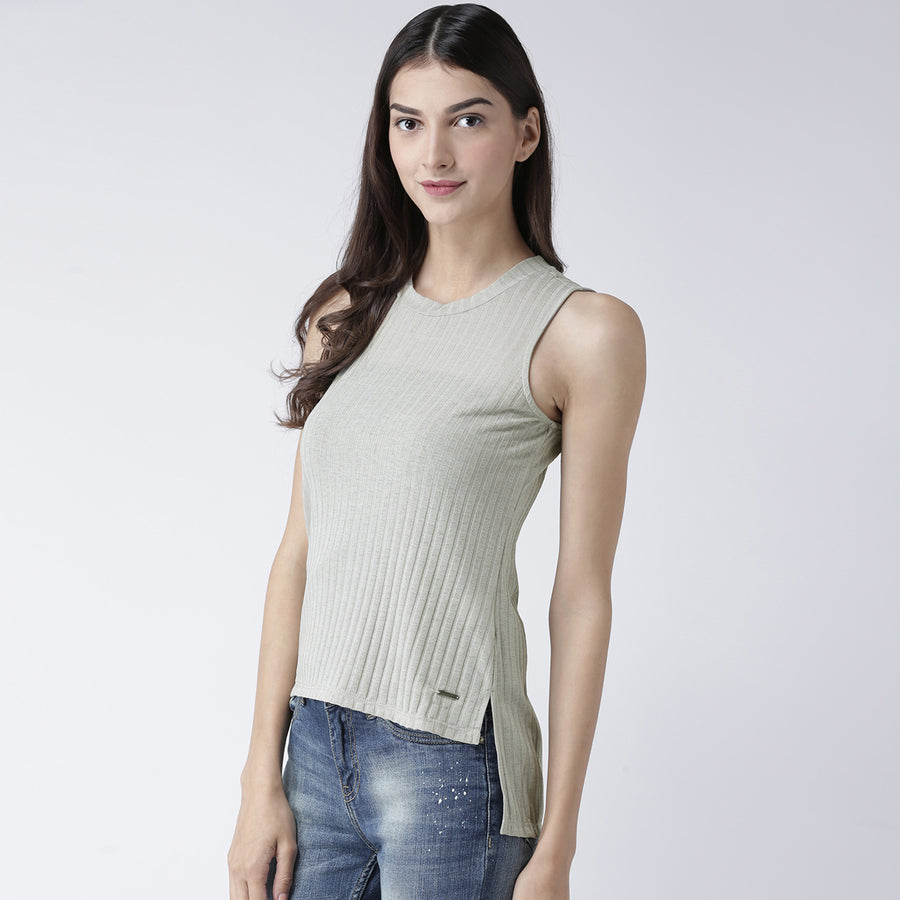 Green High Low Sleeveless Top