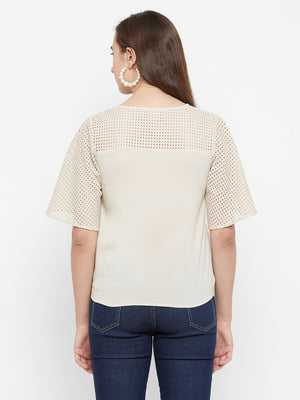 Beige Embroidered Sleeves Top