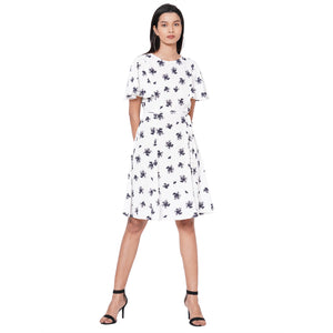 109F White Printed Dress With Tie Up At Waist