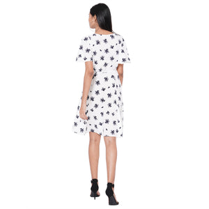 109F White Printed Dress With Tie Up At Waist