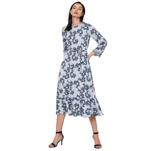 109F Grey Printed Dress With Bell Sleeves