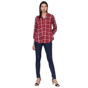109F Maroon Checkered Top