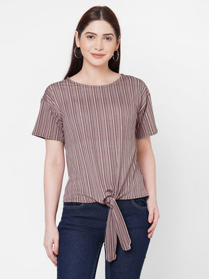 Purple Stripes Top With Front Knot