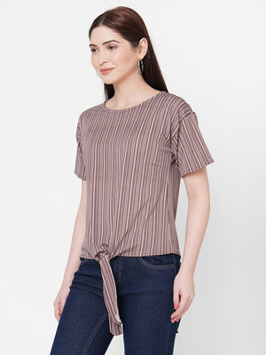 Purple Stripes Top With Front Knot