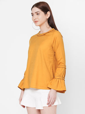 Yellow Solid Top With Bell Sleeves