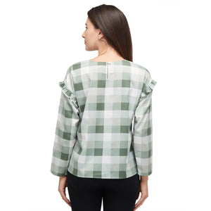 Green Checkered Full Sleeves Top