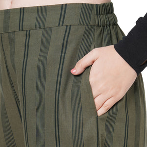 Stripe Calf Length Pant For Women