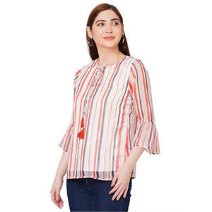 Multicoloured Key hole neck Top for Women