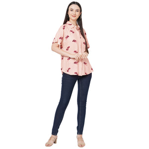 Peach Floral Printed Shirt For Women