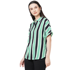Striped Short Sleeves Shirt For Women