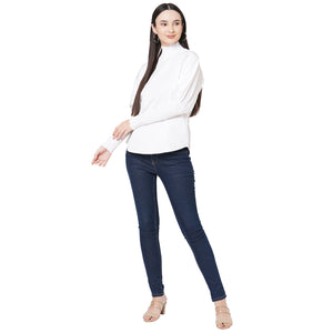 White Solid High Neck Top For Women