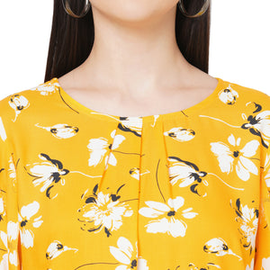 Yellow Floral Printed Top For Women