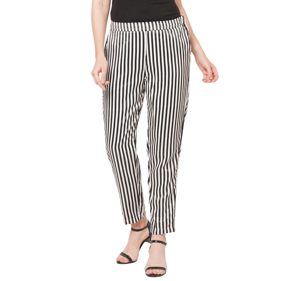 Black Striped Pant For Women