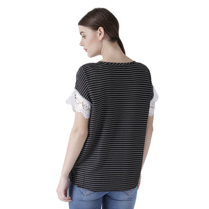 Black Strip Top With Lace Sleeves